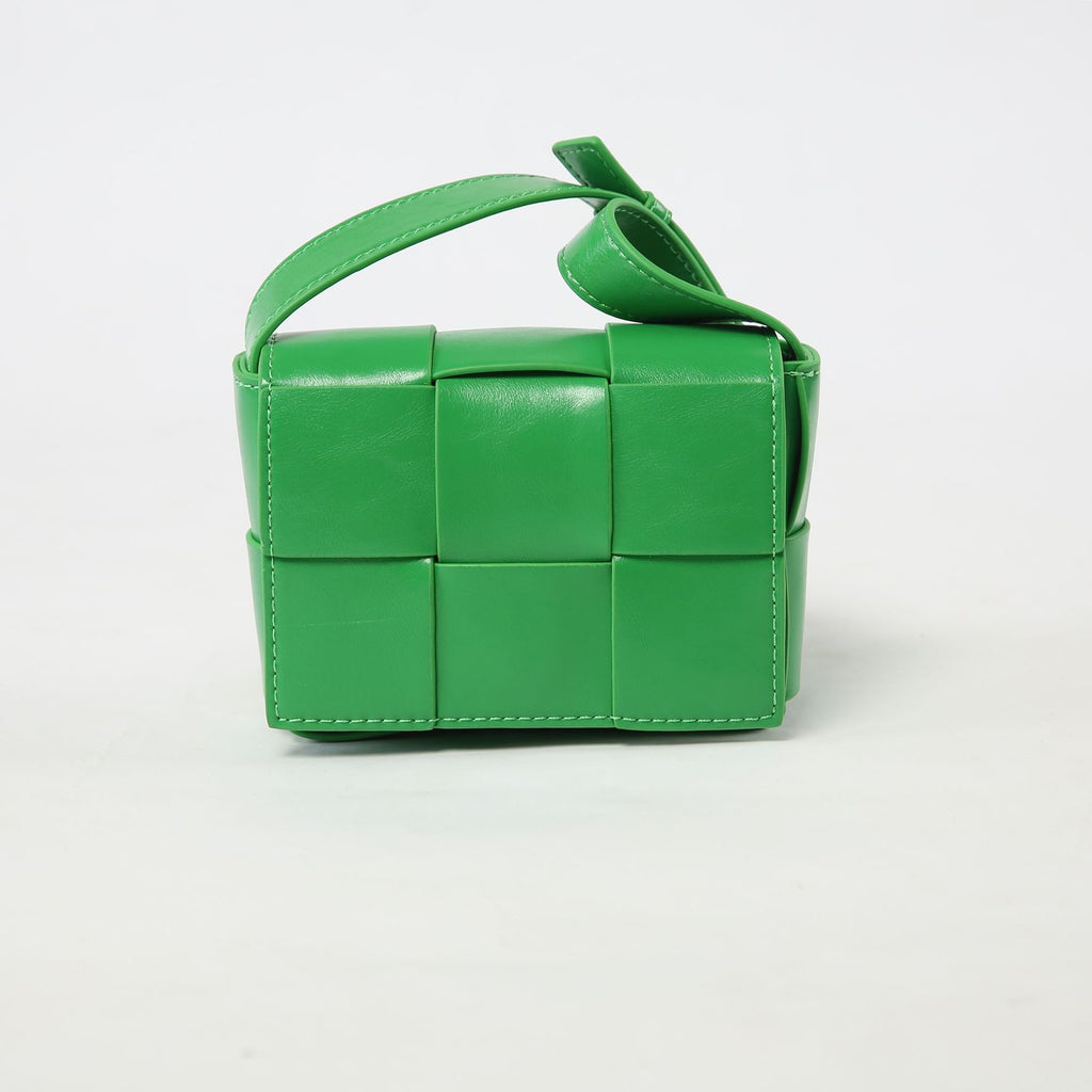 Mini Square Padded Cassette Bag Woven Wax Leather Shoulder Bag Crossbody Handbag