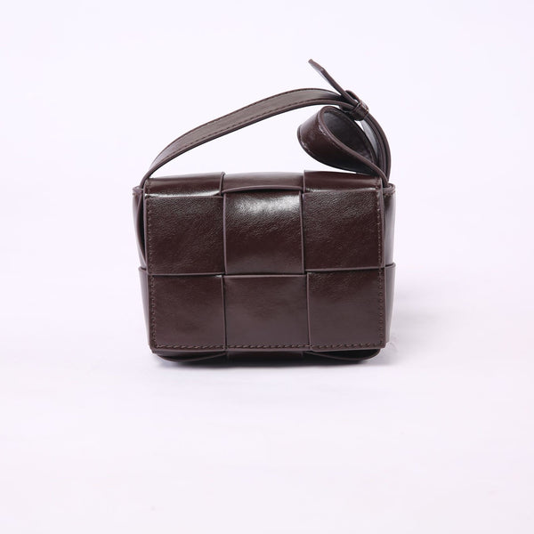 Mini Square Padded Cassette Bag Woven Wax Leather Shoulder Bag Crossbody Handbag