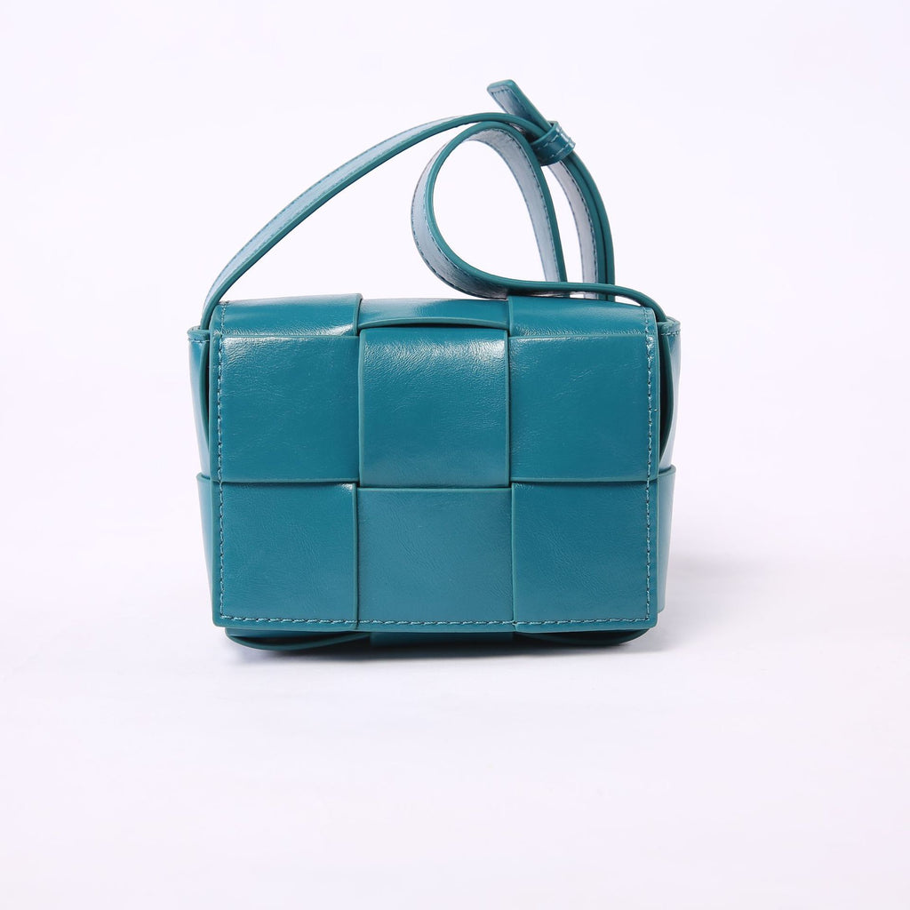 Mini Square Padded Cassette Bag Woven Wax Leather Shoulder Bag Crossbody Handbag