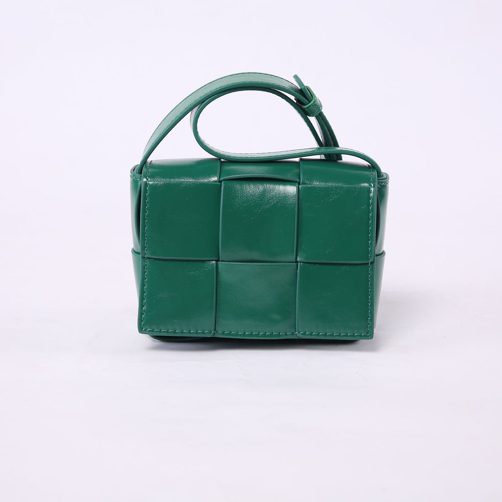 Mini Square Padded Cassette Bag Woven Wax Leather Shoulder Bag Crossbody Handbag