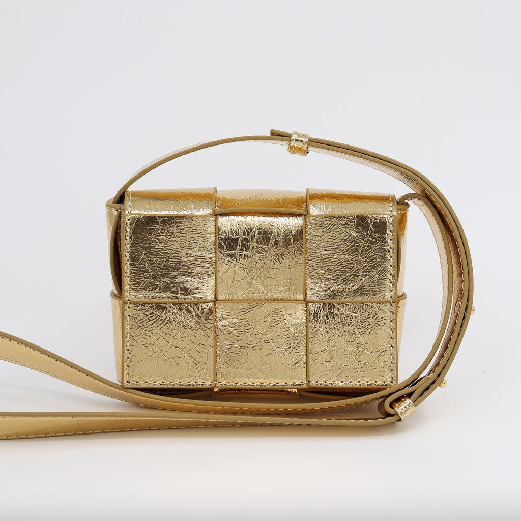 Mini Square Padded Cassette Bag Woven Wax Leather Shoulder Bag Crossbody Handbag