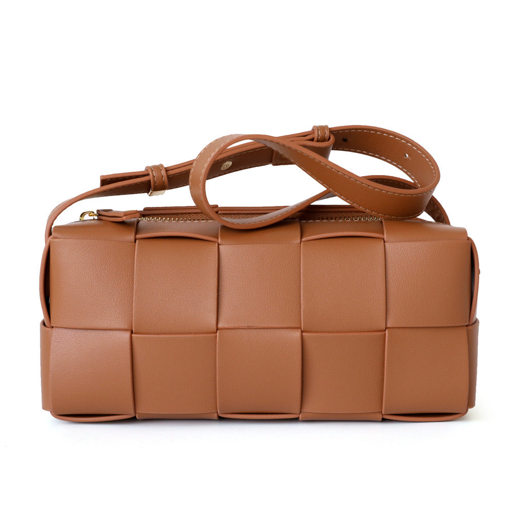 Square Cassette Woven Bag Leather Crossbody Pillow Bag