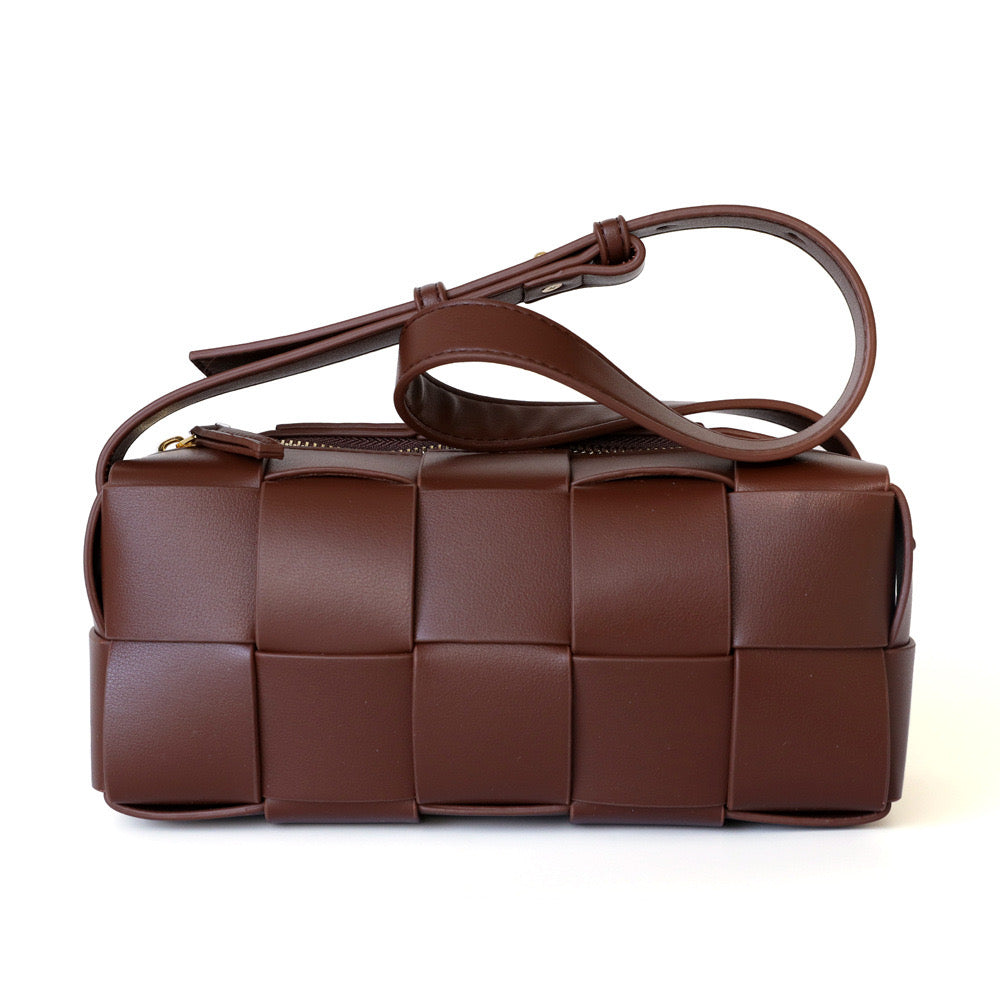 Square Cassette Woven Bag Leather Crossbody Pillow Bag