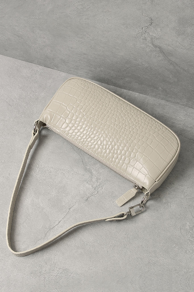 Women's Croc Effect Shoulder Bag 90s Baguette Handbag - POPBAE