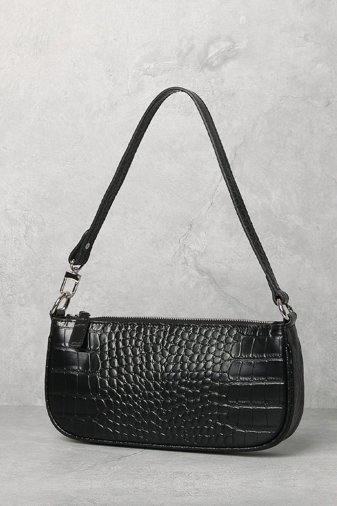 Women's Croc Effect Shoulder Bag 90s Baguette Handbag - POPBAE