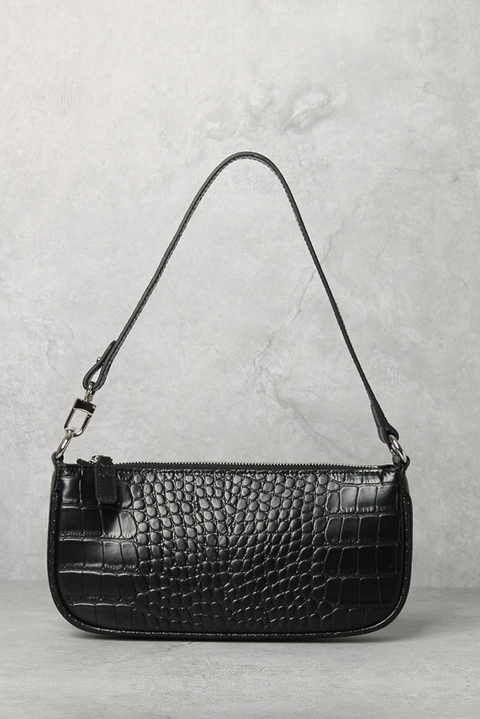 Women's Croc Effect Shoulder Bag 90s Baguette Handbag - POPBAE