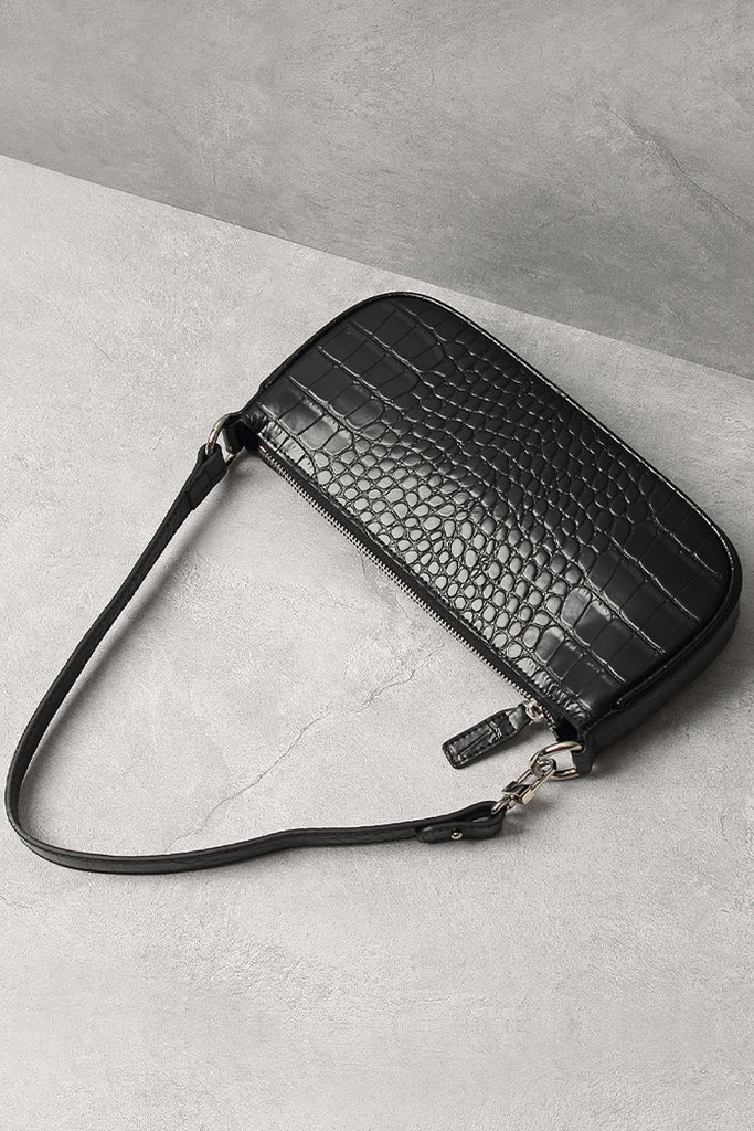 Women's Croc Effect Shoulder Bag 90s Baguette Handbag - POPBAE