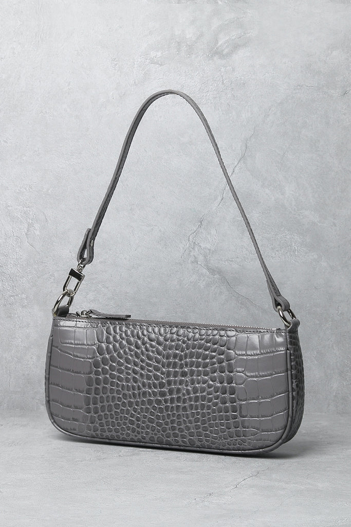 Women's Croc Effect Shoulder Bag 90s Baguette Handbag - POPBAE