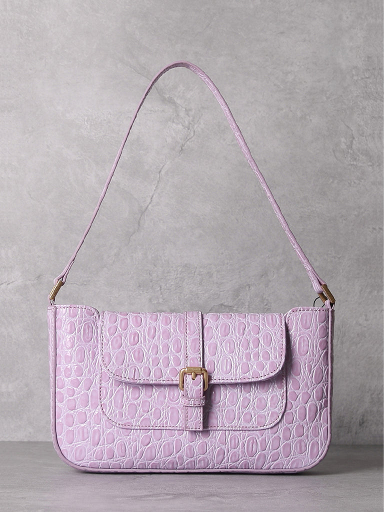 Women's Paris 90s Vintage Baguette Handbag Croc-effect Miranda Shoulder Bag - POPBAE