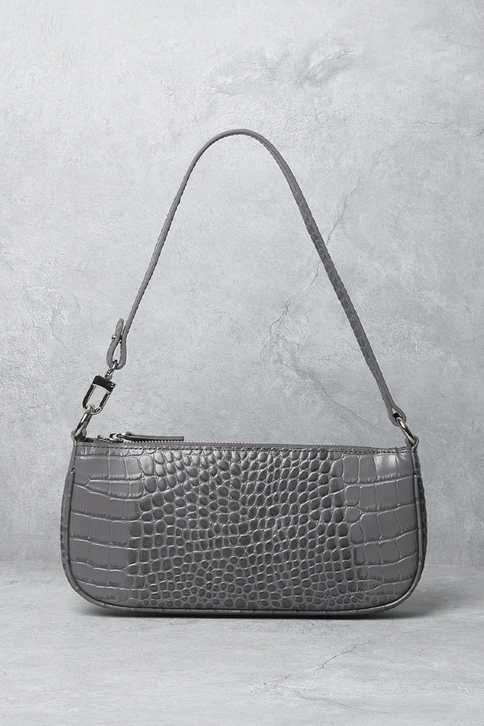 Women's Croc Effect Shoulder Bag 90s Baguette Handbag - POPBAE