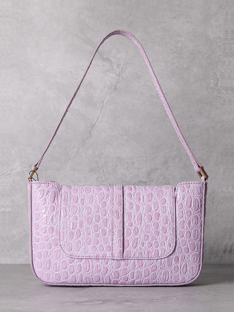 Women's Paris 90s Vintage Baguette Handbag Croc-effect Miranda Shoulder Bag - POPBAE
