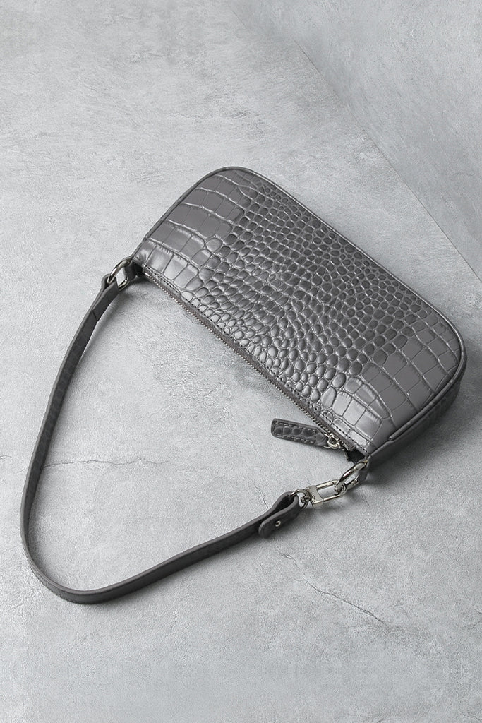 Women's Croc Effect Shoulder Bag 90s Baguette Handbag - POPBAE