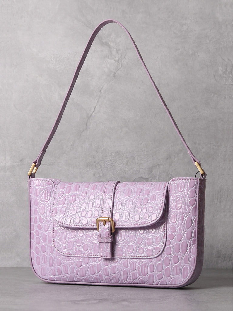 Women's Paris 90s Vintage Baguette Handbag Croc-effect Miranda Shoulder Bag - POPBAE