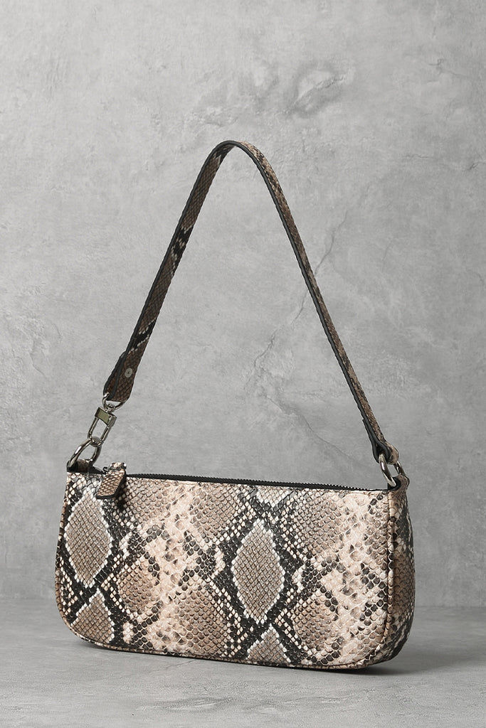 Women's Croc Effect Shoulder Bag 90s Baguette Handbag - POPBAE