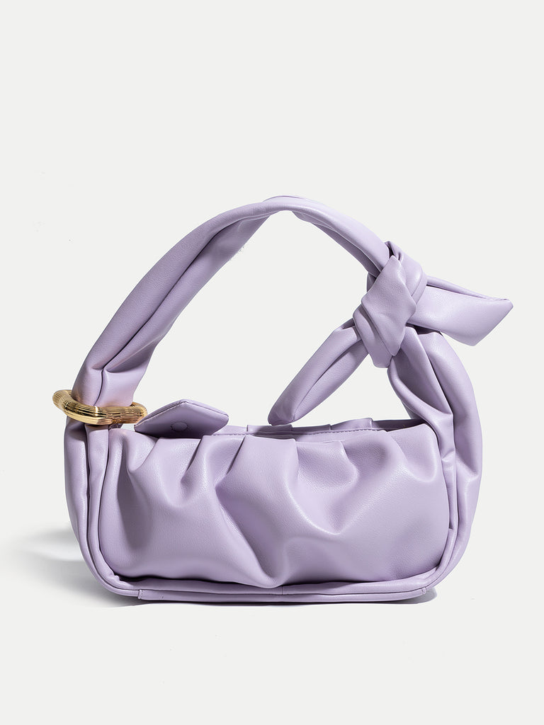 Women's Puffy Mini Bag Chunky Soft Leather Pouch Ruched Clutch - POPBAE