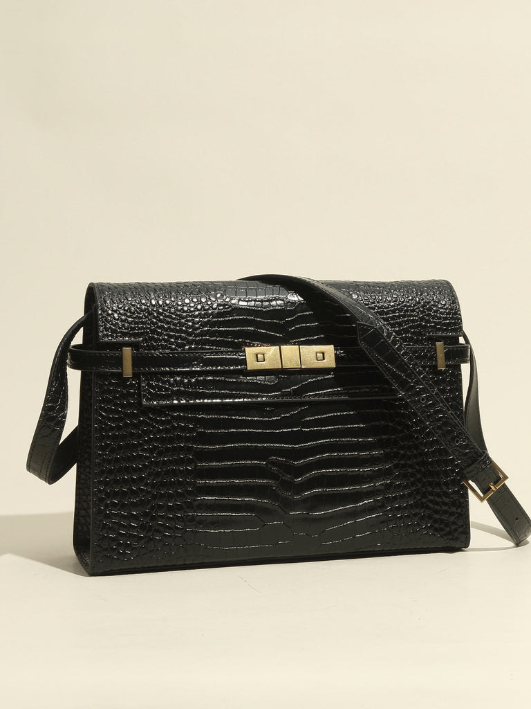 Women's Satchel Shoulder Bag Cross Body Handbag Gold Hardware Flap Top - POPBAE