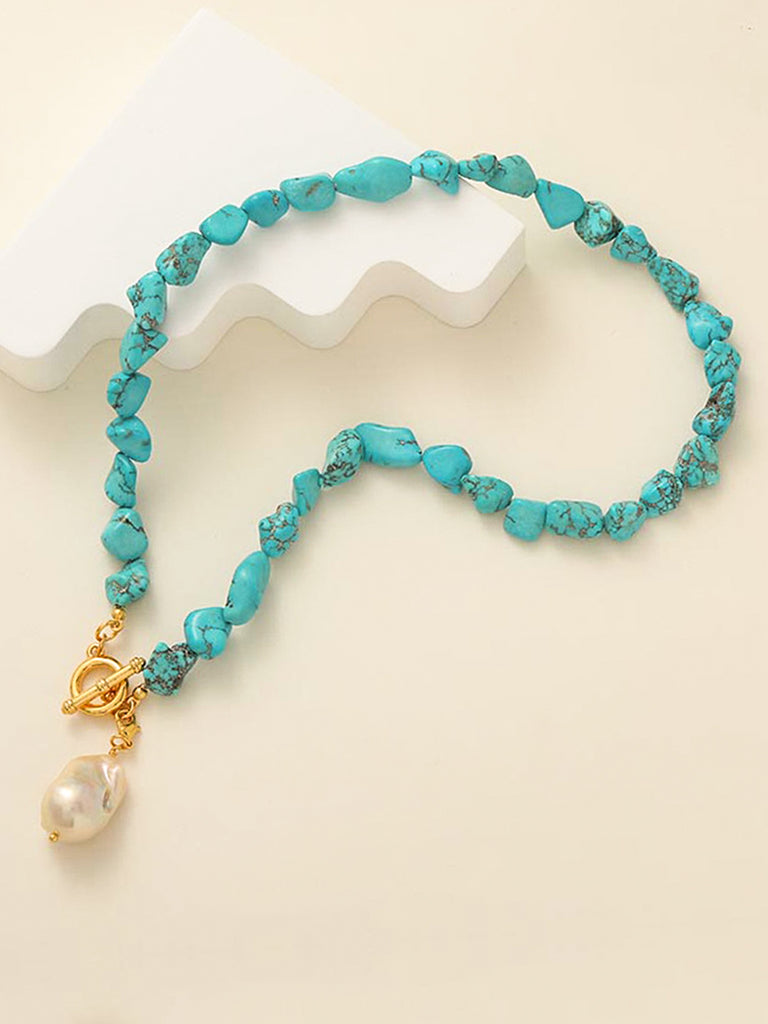 Natural Stone Turquoise Chocker Freshwater Baroque Pearl Necklace | SAWUBONA - POPBAE