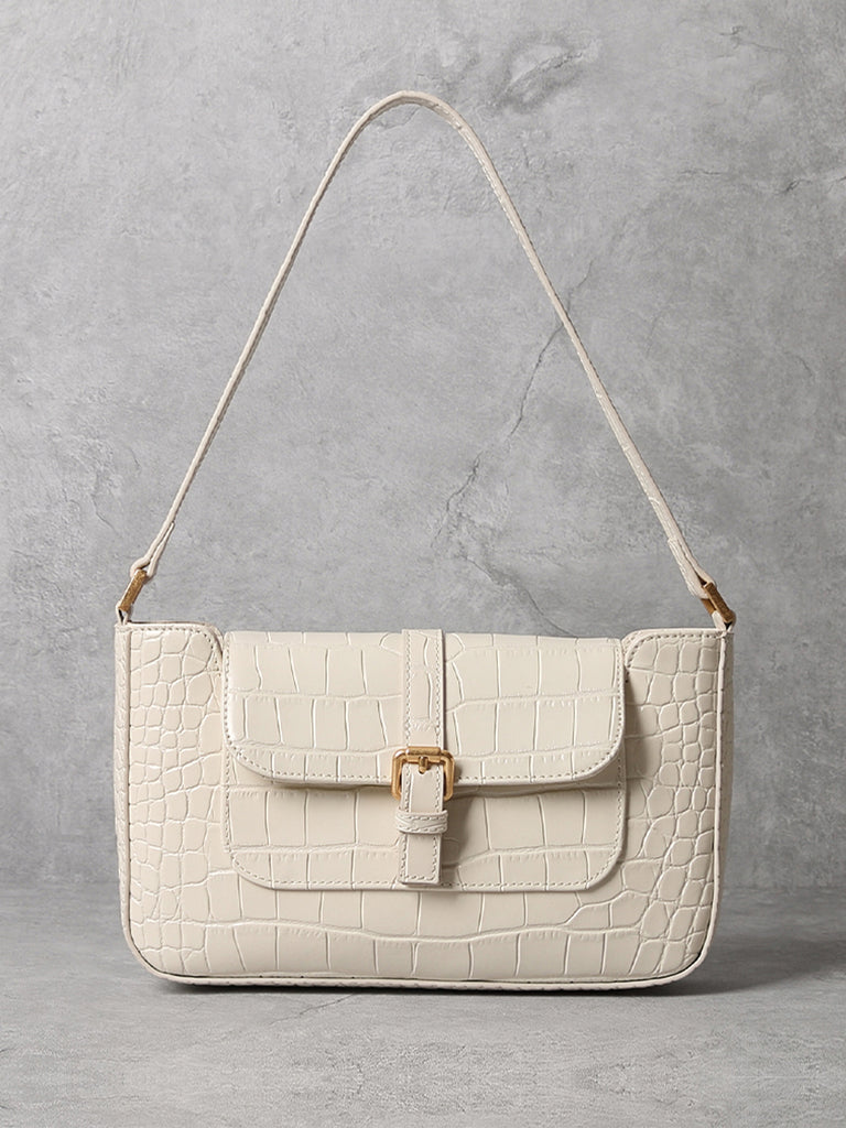 Women's Paris 90s Vintage Baguette Handbag Croc-effect Miranda Shoulder Bag - POPBAE