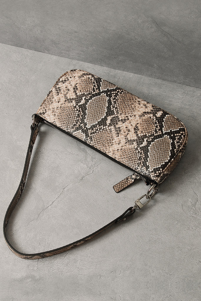 Women's Croc Effect Shoulder Bag 90s Baguette Handbag - POPBAE