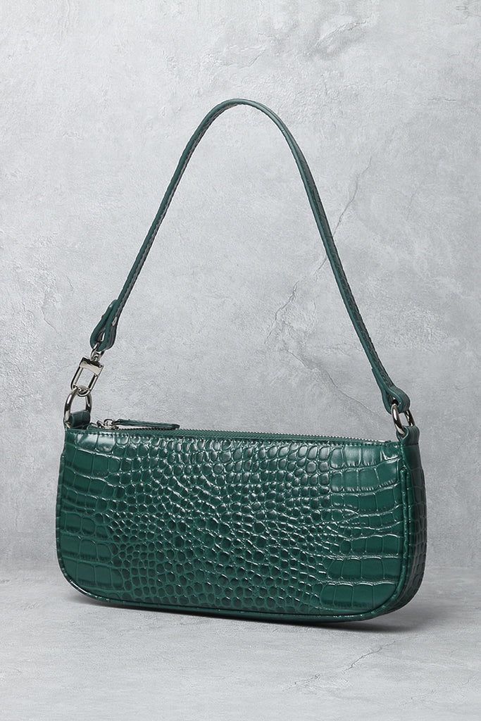Women's Croc Effect Shoulder Bag 90s Baguette Handbag - POPBAE