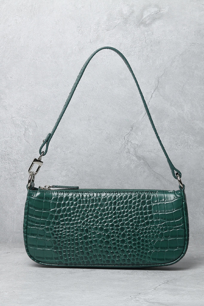 Women's Croc Effect Shoulder Bag 90s Baguette Handbag - POPBAE
