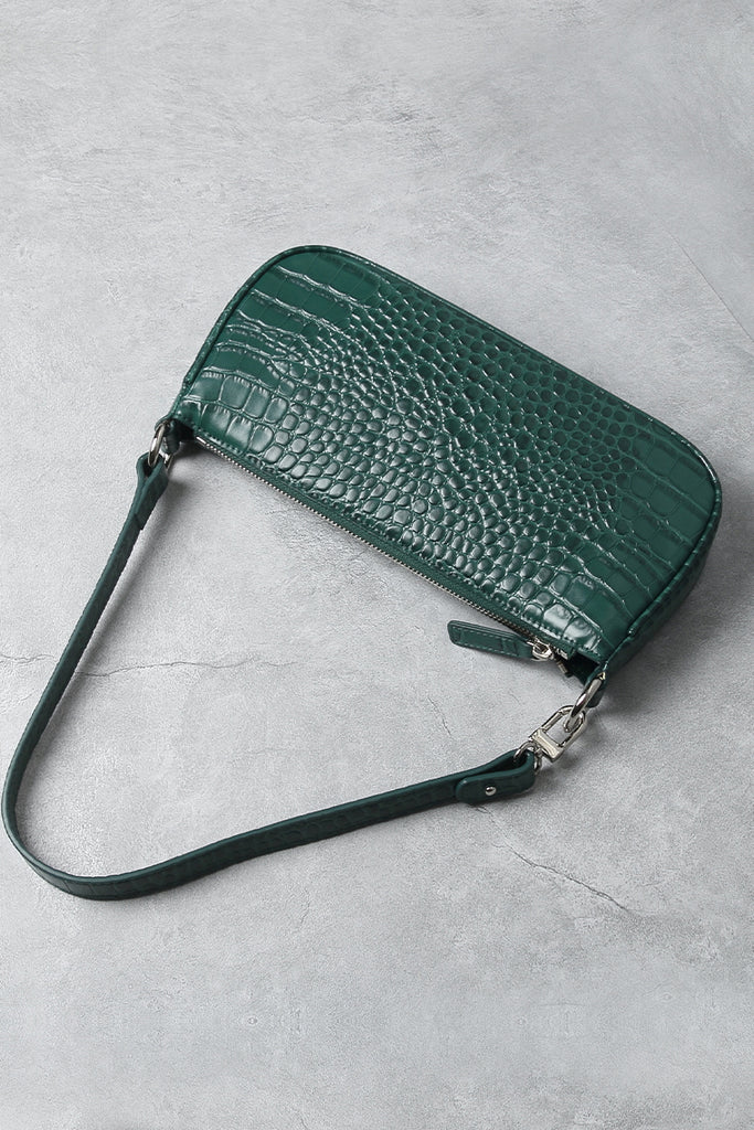 Women's Croc Effect Shoulder Bag 90s Baguette Handbag - POPBAE