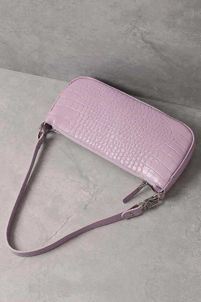 Women's Croc Effect Shoulder Bag 90s Baguette Handbag - POPBAE