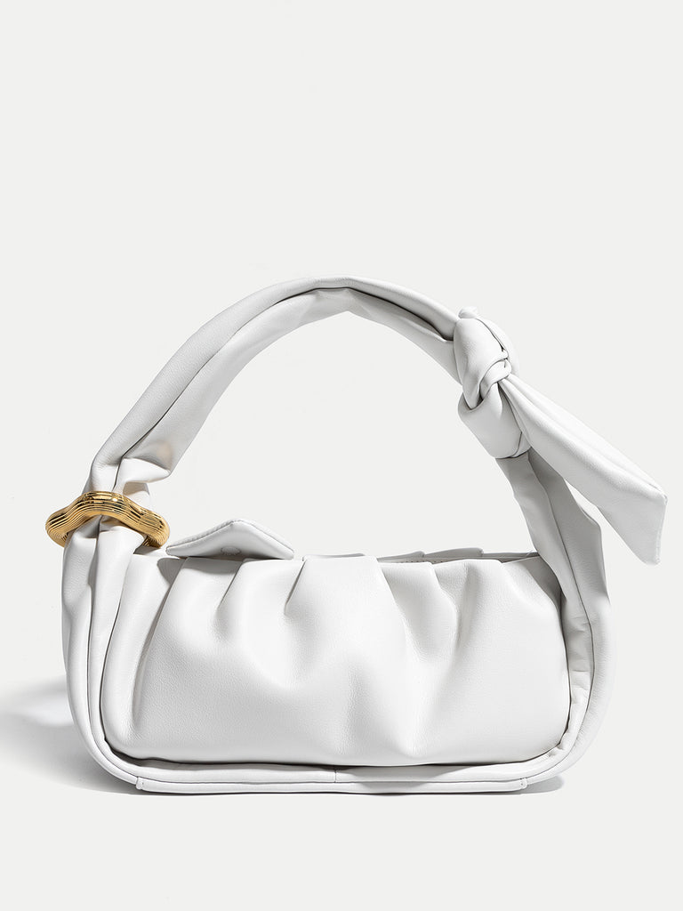 Women's Puffy Mini Bag Chunky Soft Leather Pouch Ruched Clutch - POPBAE