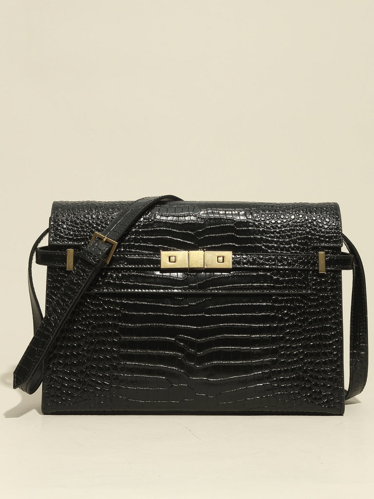 Women's Satchel Shoulder Bag Cross Body Handbag Gold Hardware Flap Top - POPBAE