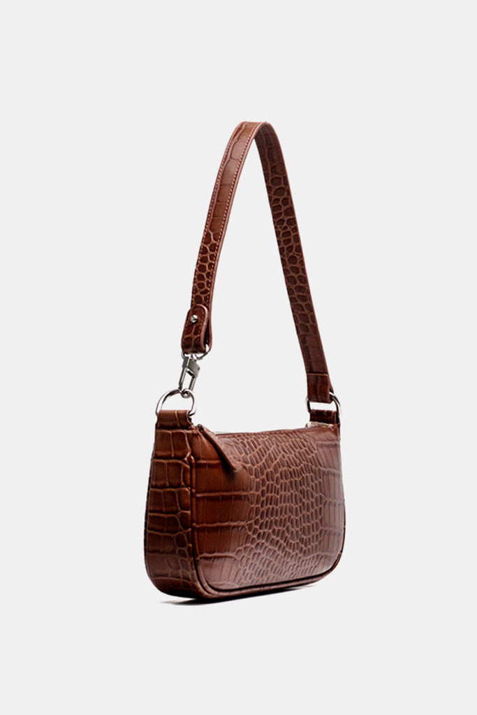 Women's Croc Effect Shoulder Bag 90s Baguette Handbag - POPBAE