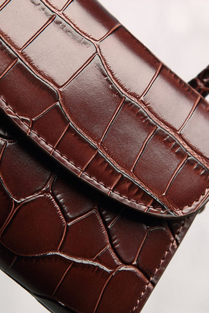 Women's Crocodile Embossed Mini Handbag Croc-Effect Leather Tote