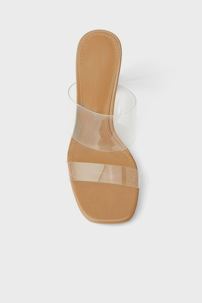 Women's Clear Heeled Sandals In Nude - POPBAE