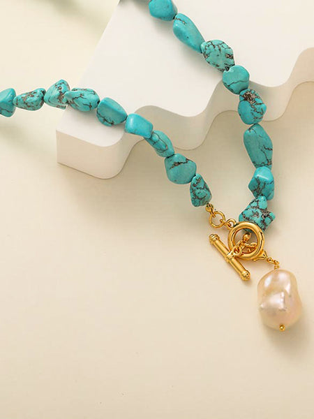 Natural Stone Turquoise Chocker Freshwater Baroque Pearl Necklace | SAWUBONA - POPBAE