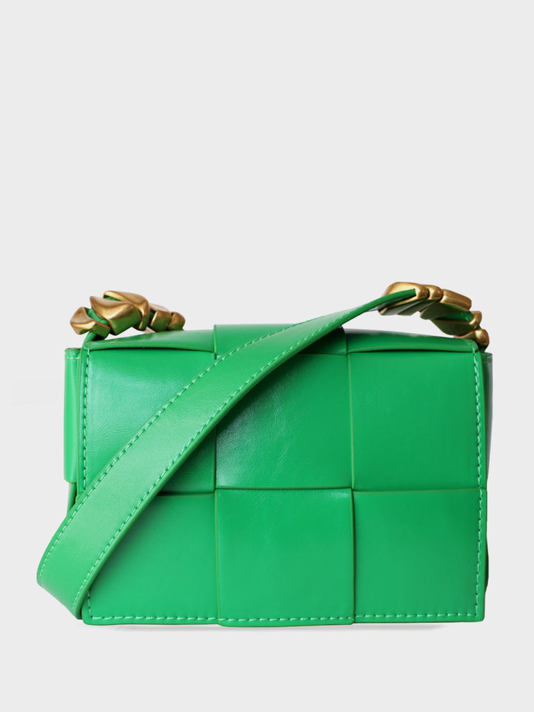 Mini Square Padded Cassette Bag Woven Leather Shoulder Bag Crossbody Handbag - POPBAE