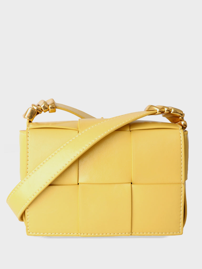Mini Square Padded Cassette Bag Woven Leather Shoulder Bag Crossbody Handbag - POPBAE