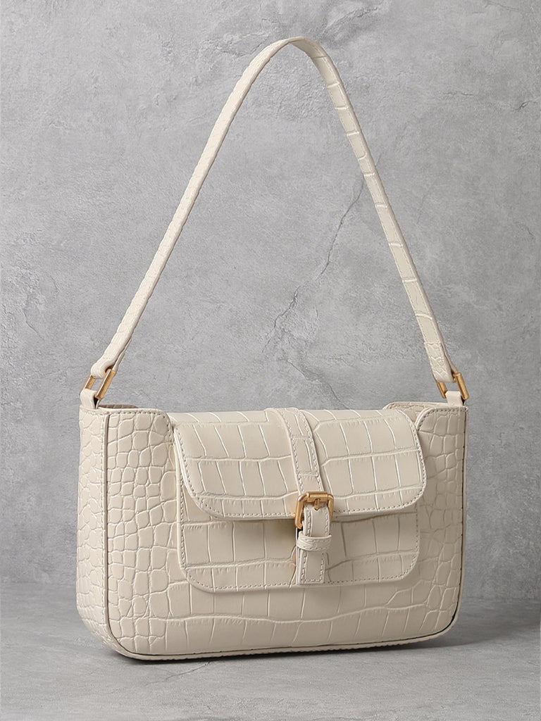 Women's Paris 90s Vintage Baguette Handbag Croc-effect Miranda Shoulder Bag - POPBAE