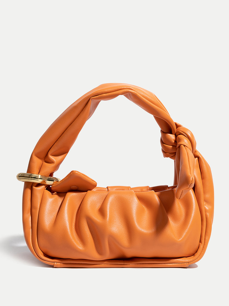 Women's Puffy Mini Bag Chunky Soft Leather Pouch Ruched Clutch - POPBAE