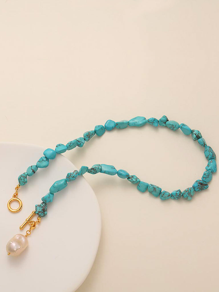 Natural Stone Turquoise Chocker Freshwater Baroque Pearl Necklace | SAWUBONA - POPBAE