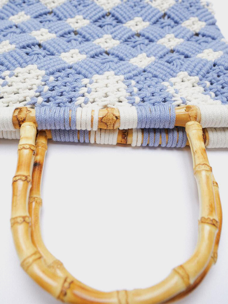 Women's Summer Braided Open-top Basket Handbag Rattan Weave Crochet Bucket Bag Bamboo Handle - POPBAE