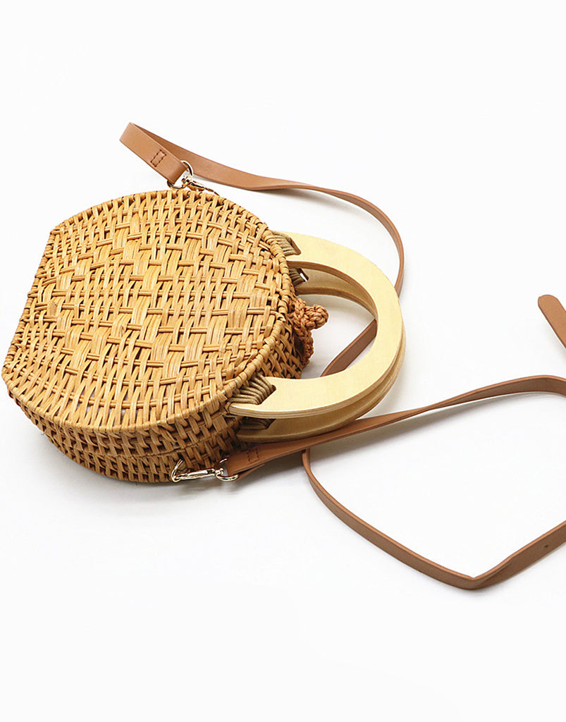 Women's Handmade Braided Tropical Bags Straw Cross Body Bag Detachable Shoulder Strap - POPBAE