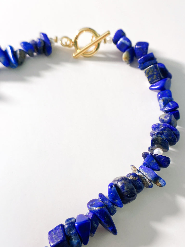 Natural Stone Lapis Lazuli Chocker Freshwater Baroque Pearl Drop Necklace | SAWUBONA - POPBAE