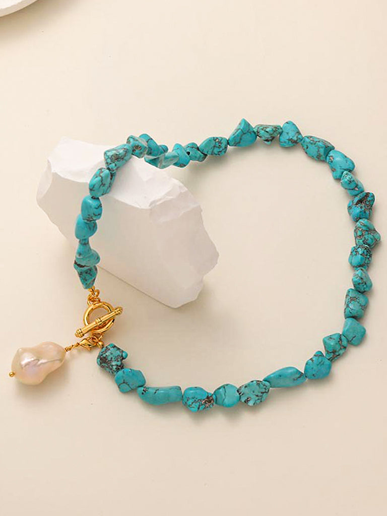 Natural Stone Turquoise Chocker Freshwater Baroque Pearl Necklace | SAWUBONA - POPBAE