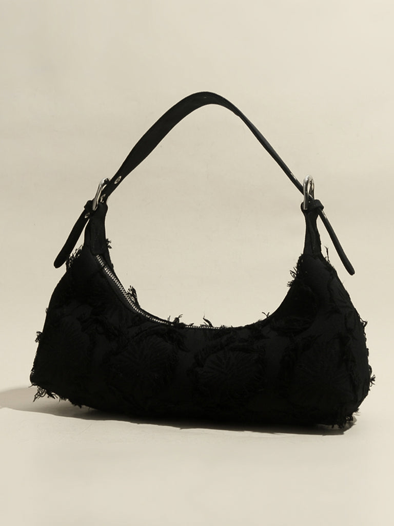 Women's Denim 90s Baguette Shoulder Bag Half Moon Handbag - POPBAE
