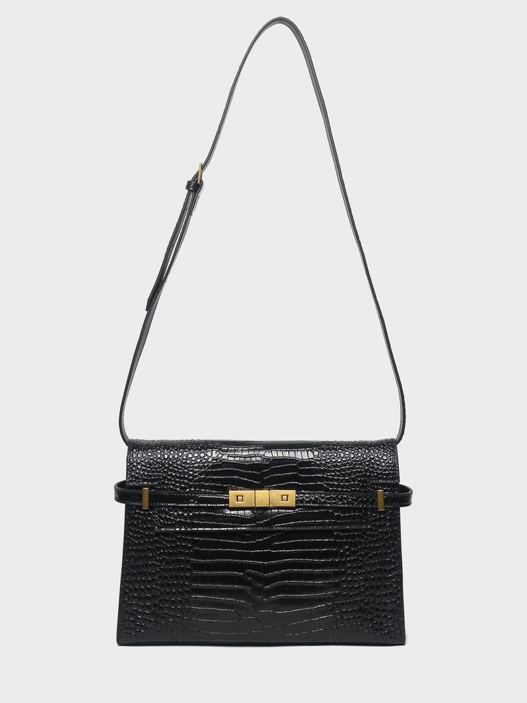 Women's Satchel Shoulder Bag Cross Body Handbag Gold Hardware Flap Top - POPBAE