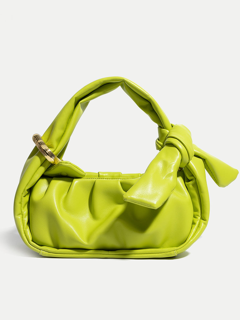 Women's Puffy Mini Bag Chunky Soft Leather Pouch Ruched Clutch - POPBAE