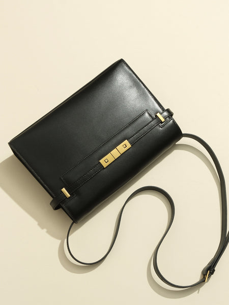 Women's Satchel Shoulder Bag Cross Body Handbag Gold Hardware Flap Top - POPBAE