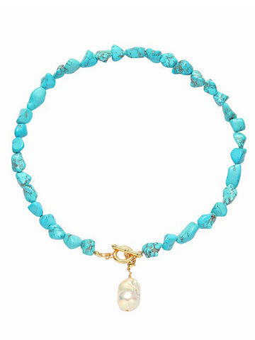 Natural Stone Turquoise Chocker Freshwater Baroque Pearl Necklace | SAWUBONA - POPBAE