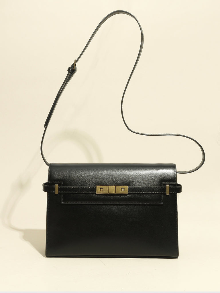 Women's Satchel Shoulder Bag Cross Body Handbag Gold Hardware Flap Top - POPBAE