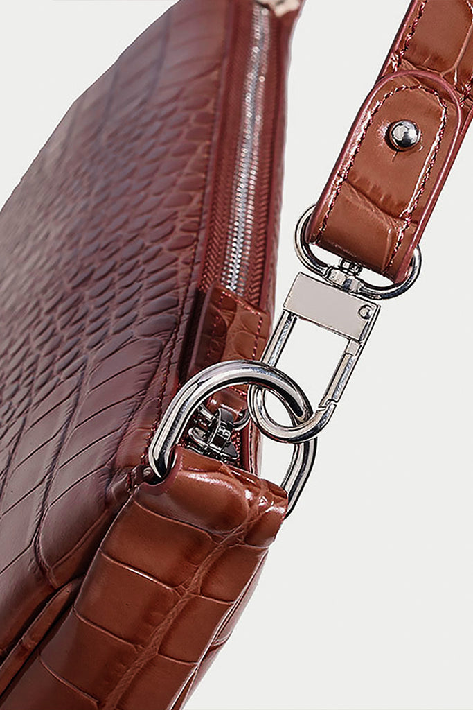 Women's Croc Effect Shoulder Bag 90s Baguette Handbag - POPBAE