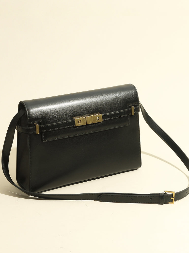 Women's Satchel Shoulder Bag Cross Body Handbag Gold Hardware Flap Top - POPBAE